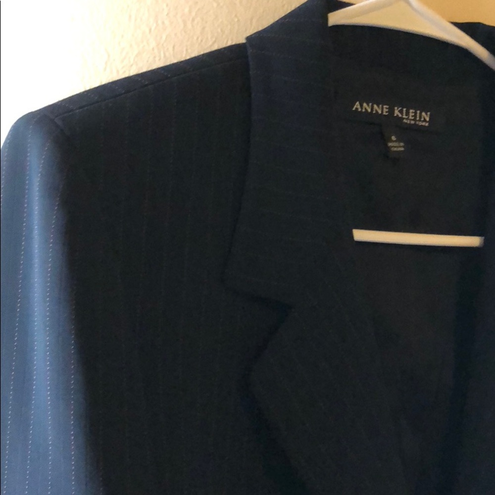 Anne Klein navy blazer with light pink pinstripes